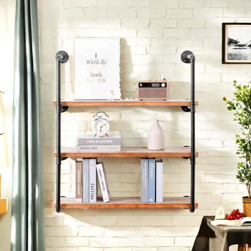 4 Shelf Wall Mount sale Shelf Industrial Iron Pipe Floating Shelving DIY Bookshelf